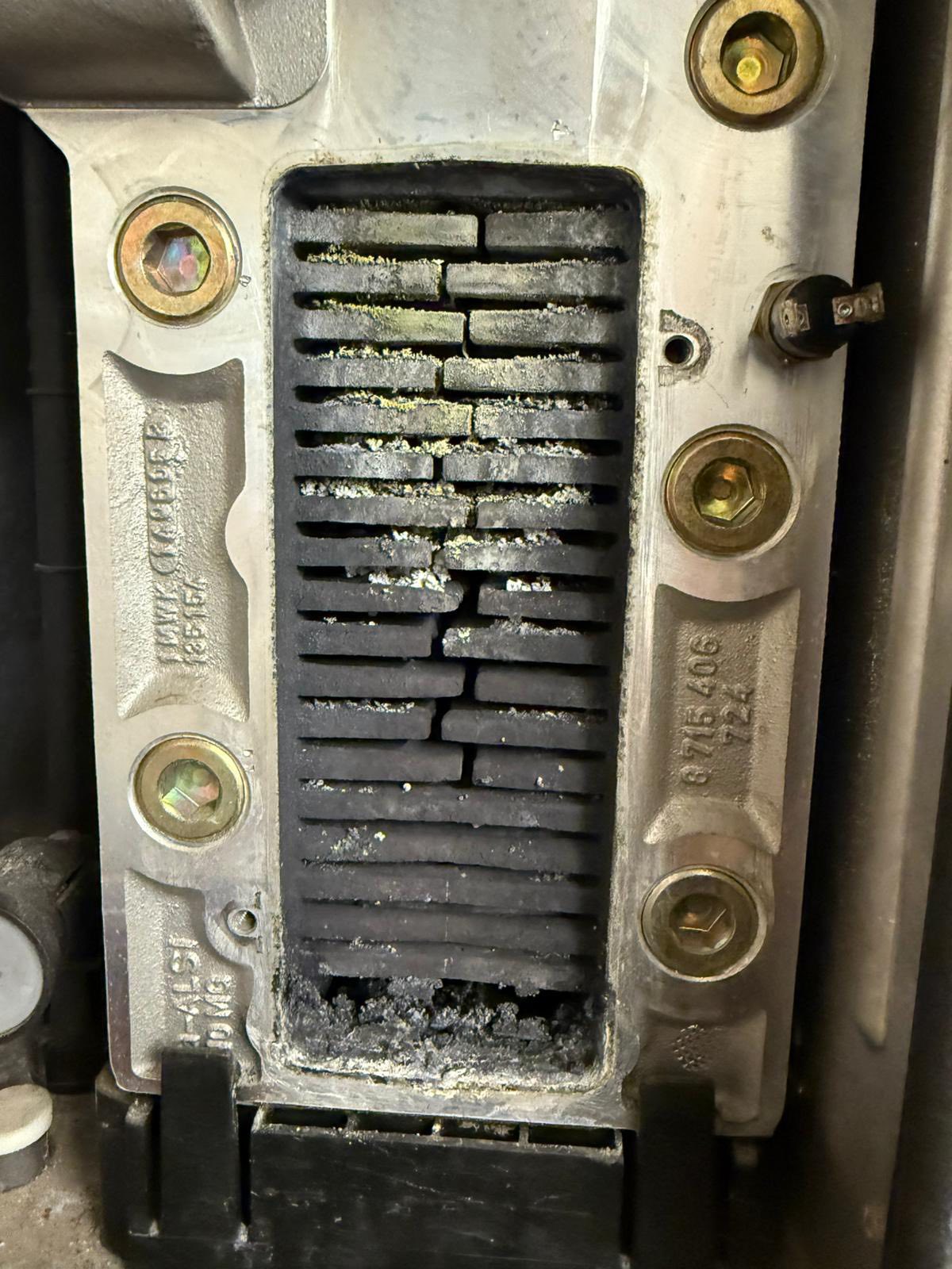 Boiler burner before service heavy soot and debris build-up